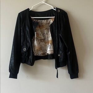 Black Cropped Jacket with Printed Lining